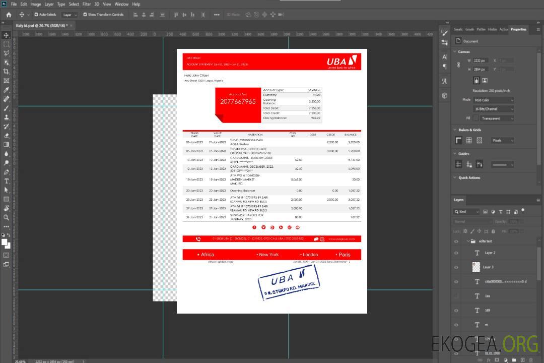 Modèle Word et PDF de relevé bancaire Nigeria UBA, version 2 template Modèle Word et PDF de relevé bancaire Nigeria UBA, version 2 template